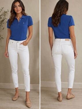 7 For All Mankind White Skinny Button-Fly Ankle Jean | Mid Rise | Premium Denim